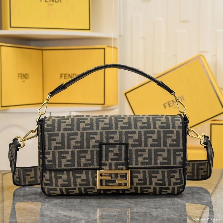 Affordable Large Fabric FF Bag In Baguette Brown Fendi Motif 0820